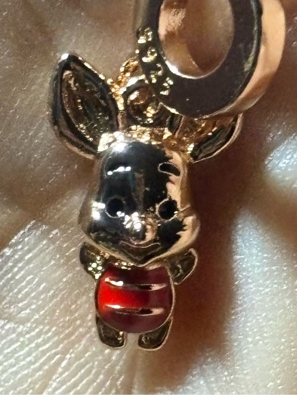 Gold tone piglet  with Red Enamel Sweater. NOT PANDORA